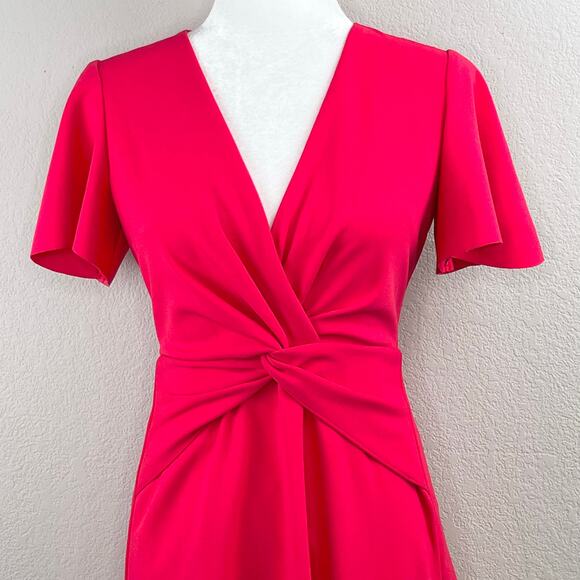 Maggy London Pink Twist Flutter Sleeve Surplice Fit & Flare Mini Dress 2 NWOT - Picture 6 of 13